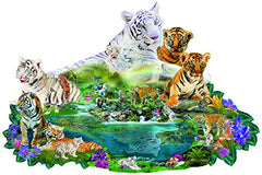 Tigers at The Pool 1000 pc Shaped Jigsaw Puzzle by SunsOut